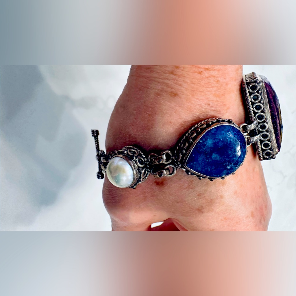 Statement, Chunky Solid .925 Semiprecious Stone Bracelet